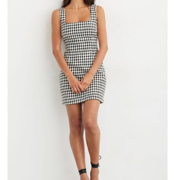 NWT Size M Dynamite square neck mini dress houndstooth in black and white - Picture 1 of 10
